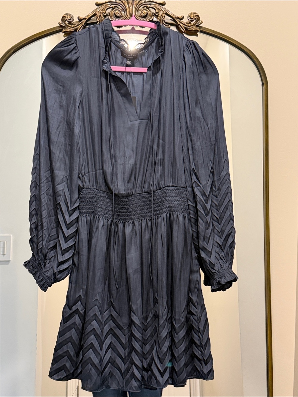 Current Air Navy Chevron-Trim Long Sleeve Mini Dress